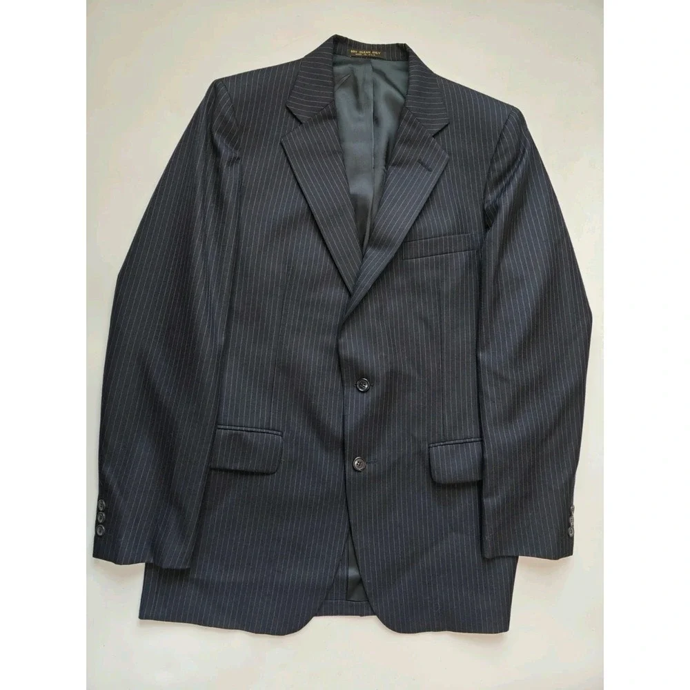 Adams Row Vintage Mens Wool Sports Coat 42L Blue Chalk Stripe USA 2 Button